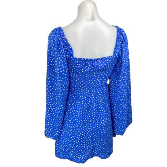 Urban Outfitters Kiss the Sky Blue Floral Cutout Balloon Sleeve Mini Dress Sz S - Picture 2 of 5